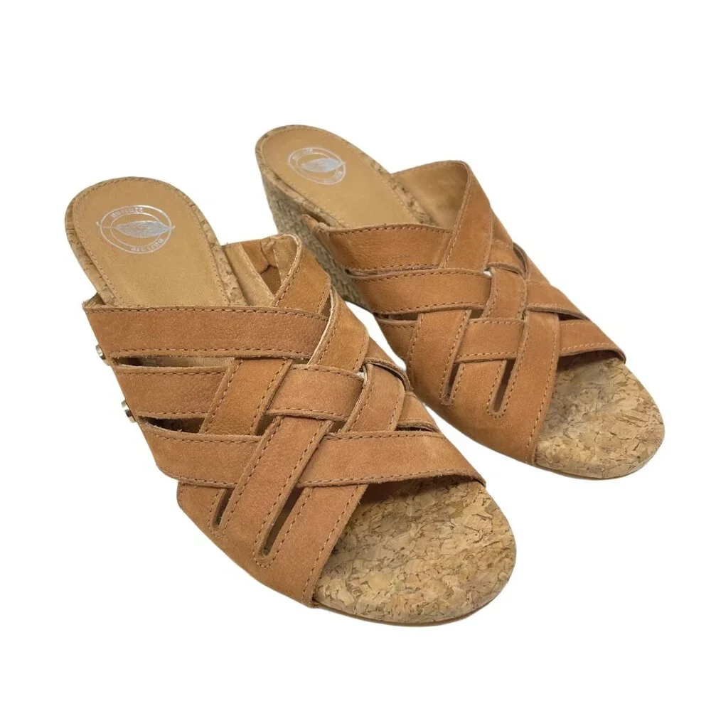 Nurture Anitaa Wedge Heel Size 8 Strappy Leather Sandal Espadrille Brown Tan